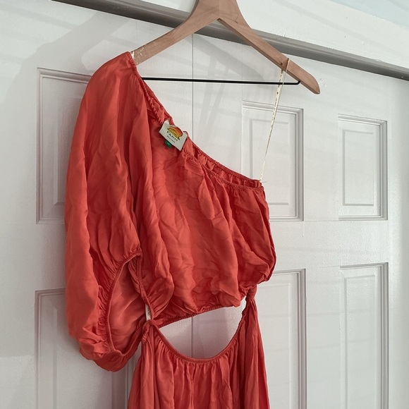 FARM Rio Coral One-Shoulder Midi Dress with tie knot cut out size medium - Picture 8 of 9